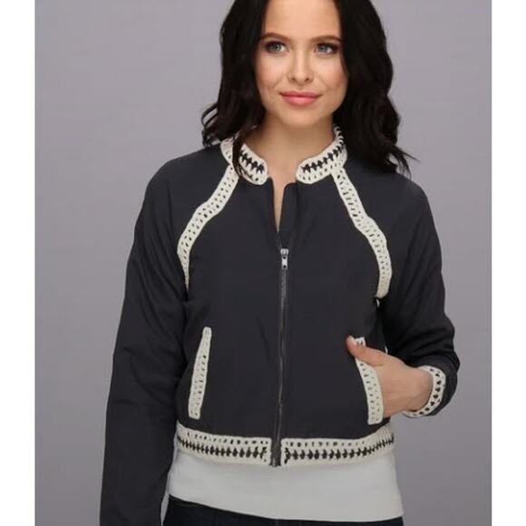 Free People Baseball Bomber Crochet Boho Jacket - Picture 1 of 9